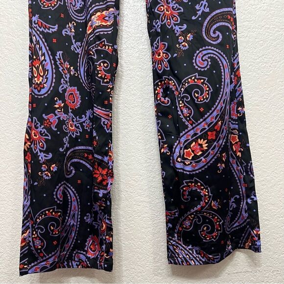 Danielle Bernstein x We Wore What Flare Satin Paisley Pants High Rise Size 32 - Picture 8 of 15